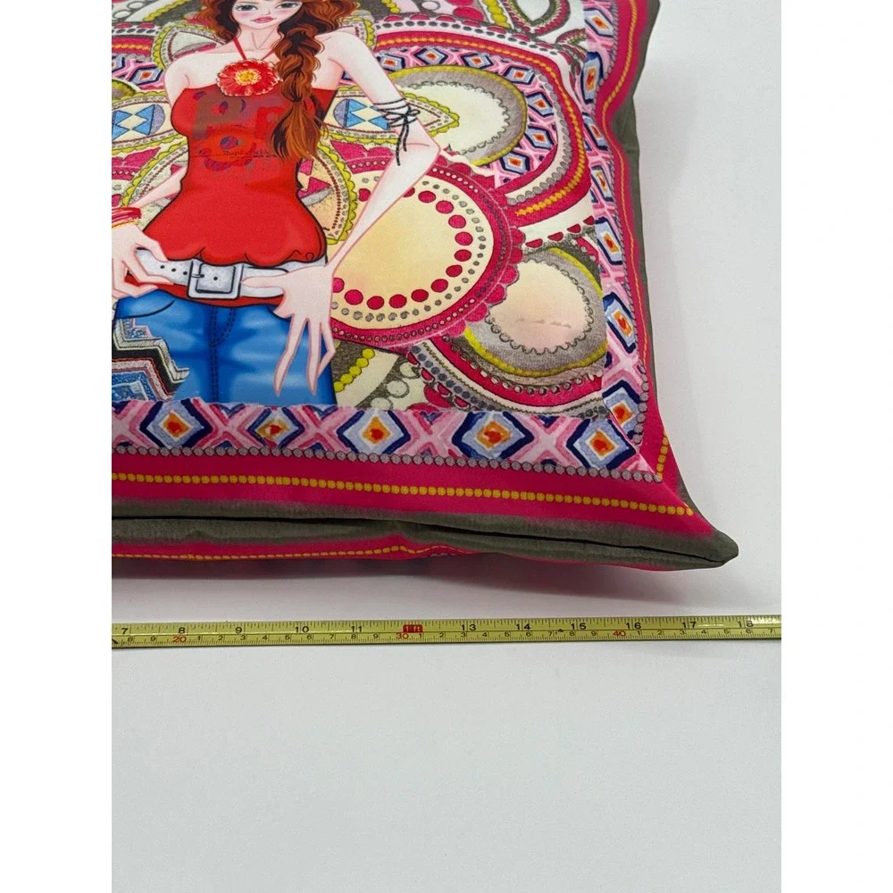 Nicole Lee Fashion Girl Mandala Graphic Throw Pillow Cover Pink Olive 17.5x17.5